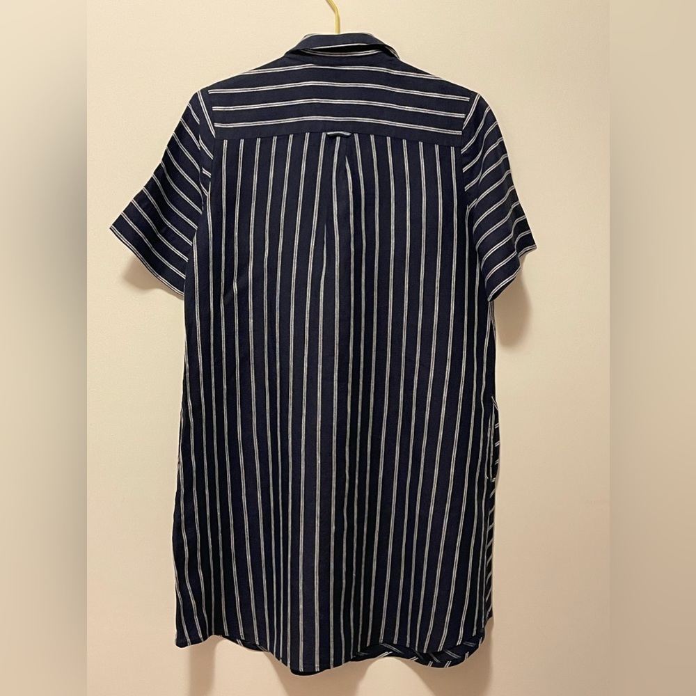 SOLD J. Jill Love Linen Navy/White Button Down Shirt Dress - Picture 3 of 8